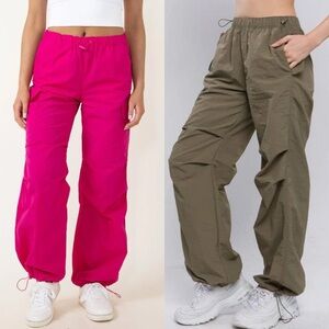 Love Tree Windbreaker Cargo Pants Bundle – Size L (Hot Pink & Olive)💗🫒